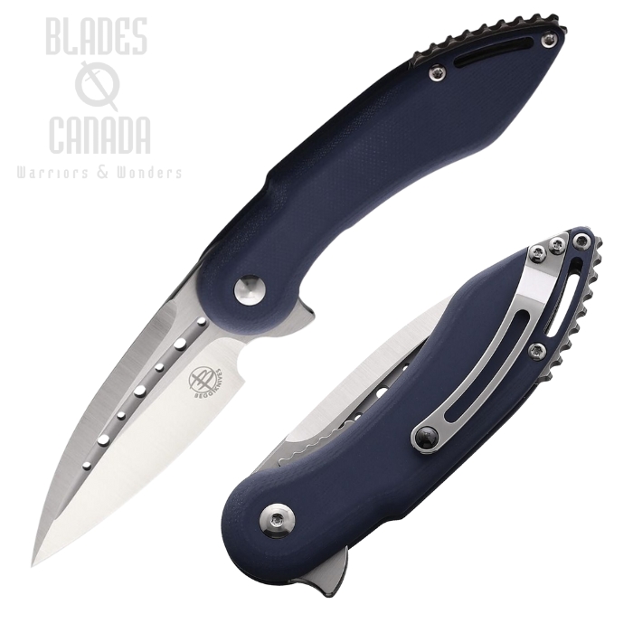 Begg Knives Mini Glimpse Flipper Folding Knife, D2 Satin, G10 Blue/Gray, BG004